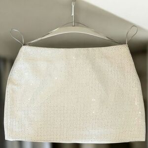 Haute Monde Sparkly Silver Studed White Mini Skirt Side Zipper Closure Large